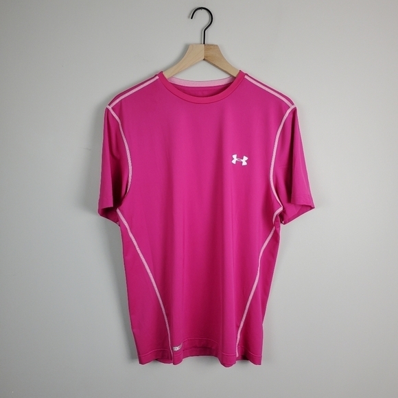 Under Armour Pink Fitted Short Sleeve Large - Picture 1 of 8